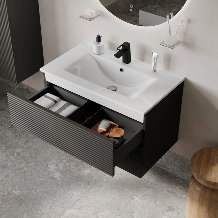 Тумба с раковиной подвесная Iddis Bild 80 BIL80G0i95K серая темная - фото 3