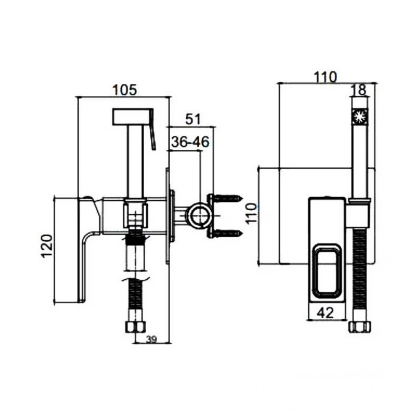 Cмеситель с гигиеническим душем Gappo G7217-6 встраиваемый, чёрный - схема