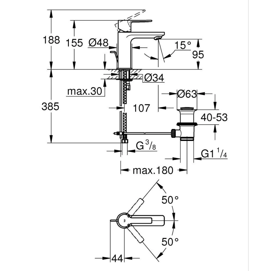 Смеситель раковины Grohe Lineare 32109001 хром - схема