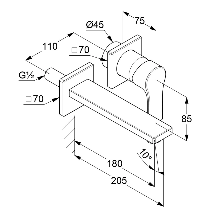 Смеситель для раковины Kludi Zenta SL 482440565, настенный хром - схема