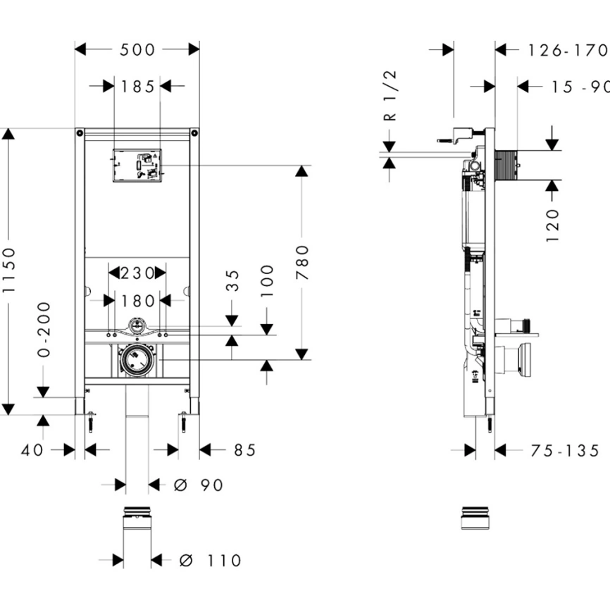 Инсталляция для унитаза Hansgrohe iFrame 01022180 - схема