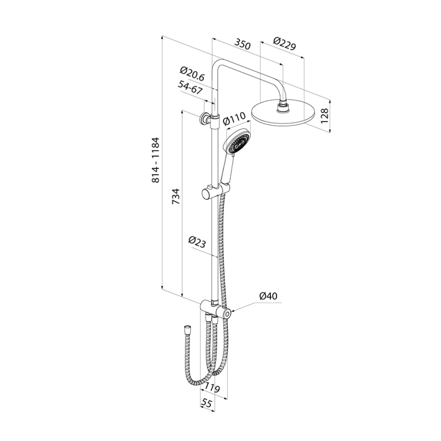 Душевая стойка Iddis Zodiac X ZDX3F0Ci76 с верхней душевой лейкой - схема