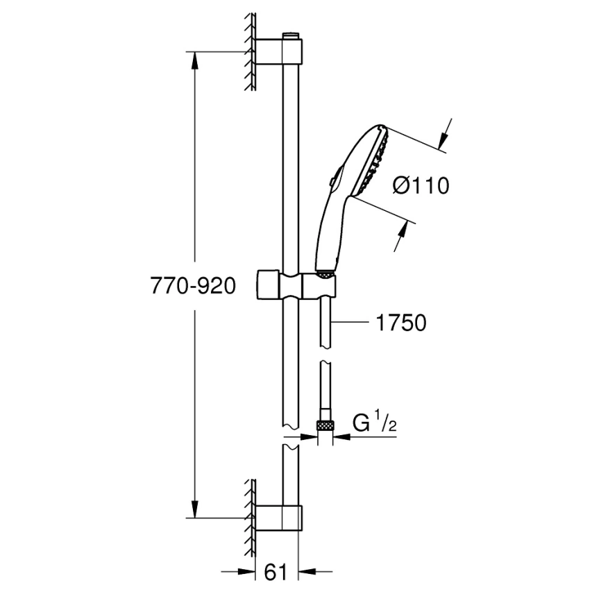 Душевой гарнитур Grohe Tempesta 110 261632433 черный - схема