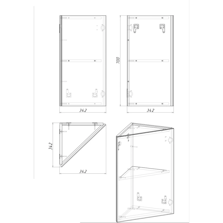 Зеркало-шкаф навесное Айсберг Норма угловое, белое - схема