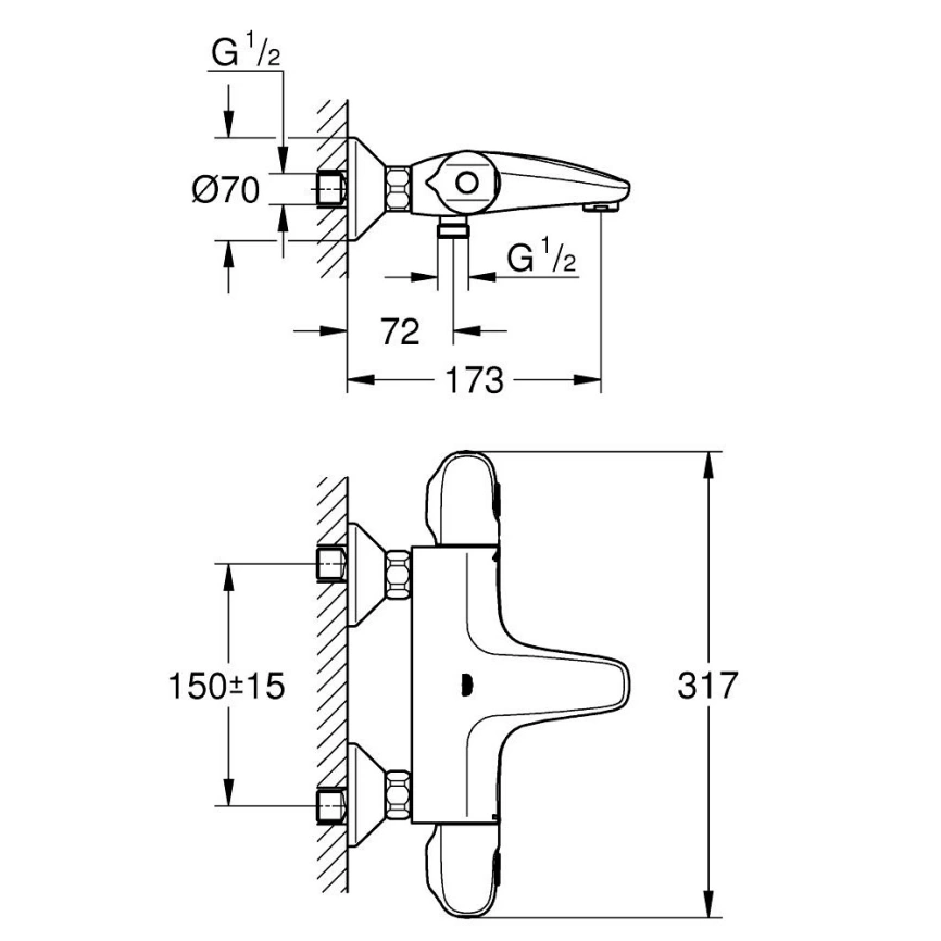 Смеситель для ванны с термостатом Grohe Grohtherm 1000, 348162433 черный - схема