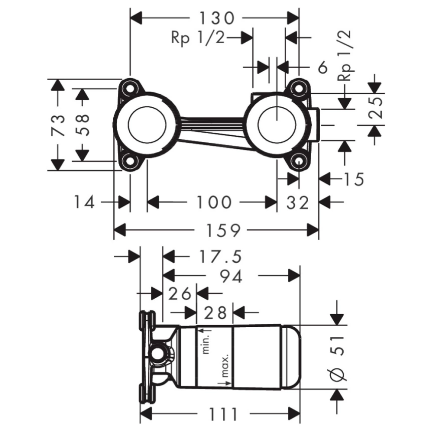 Скрытая часть для смесителя Hansgrohe 13622180 - схема