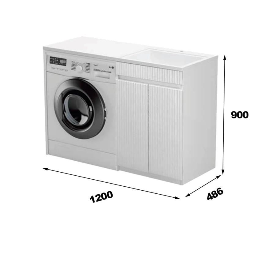 Тумба с раковиной напольная Волна 120Н правая, белая - схема