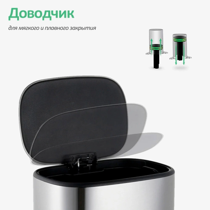 Урна для мусора Breez WB-1012 стальная c крышкой на 12 литров - фото 7