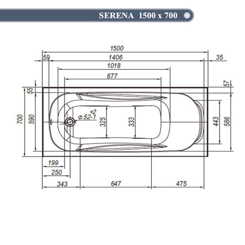 Ванна акриловая Ventospa Serena 150x70 с ножками - схема 1