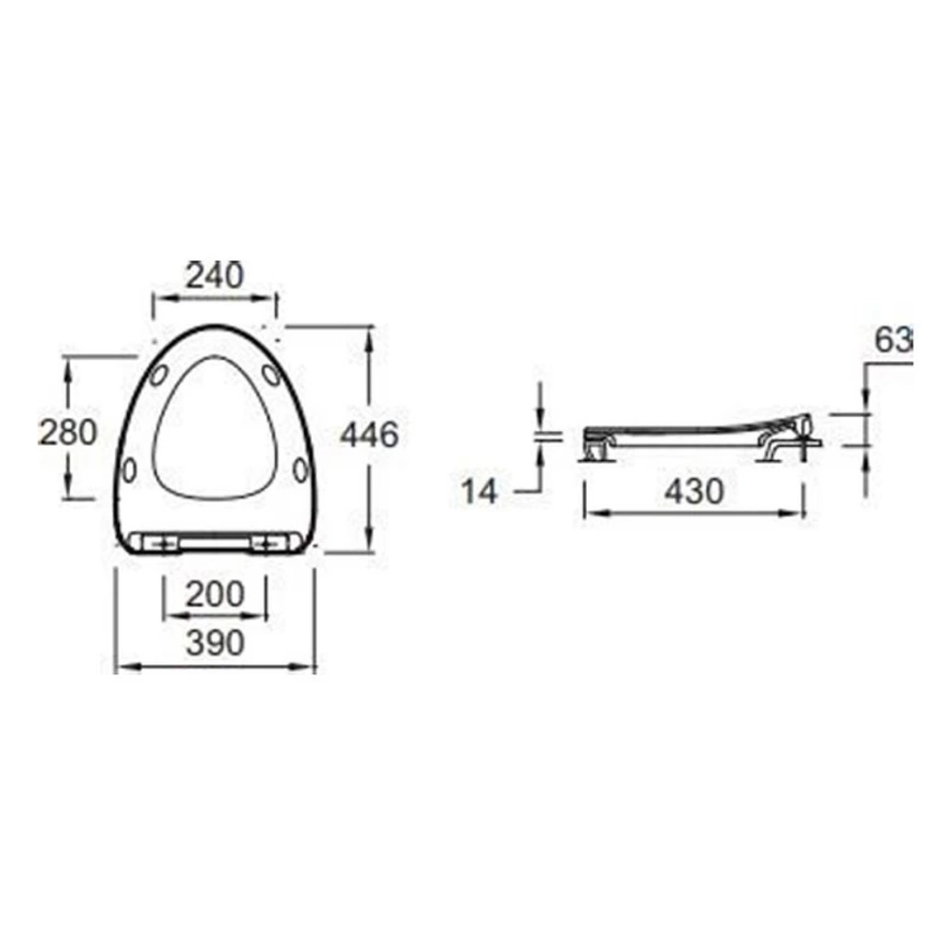 Сиденье для унитаза Jacob Delafon Nouvelle Vague E20069-00 с микролифтом - схема