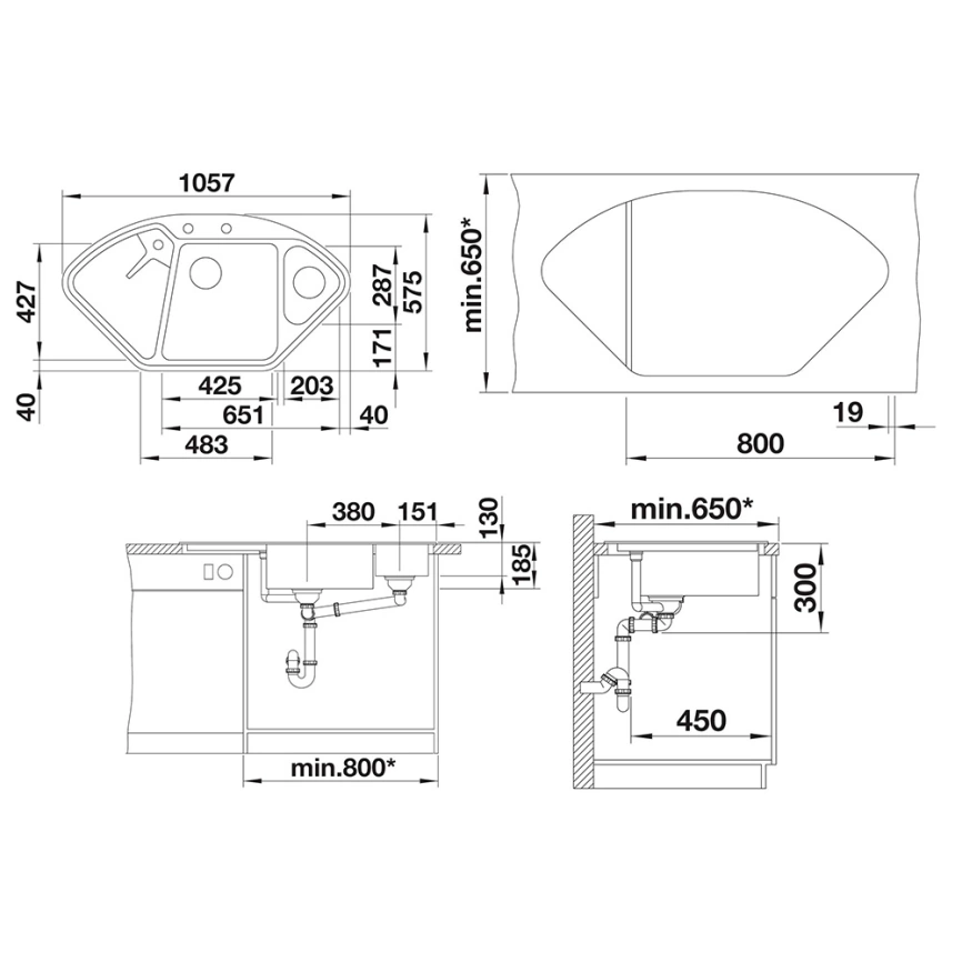 Мойка кухонная Blanco Delta II 523660 белая - схема