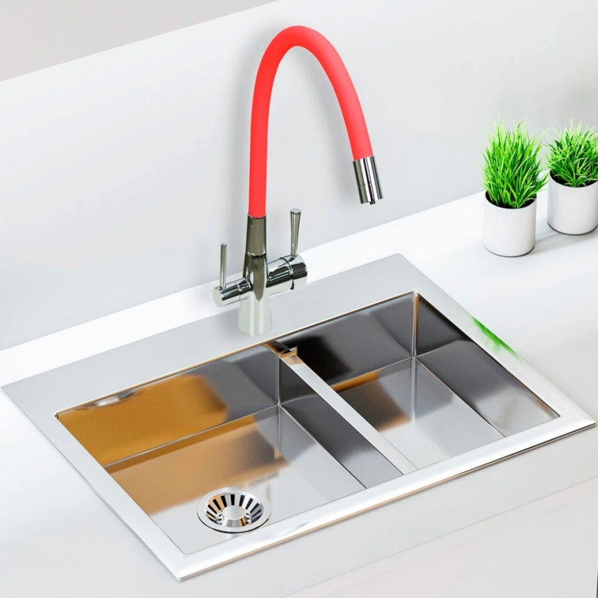 Смеситель для кухни Lemark Comfort LM3075C-Red c подключением к фильтру питьевой водой - фото 1