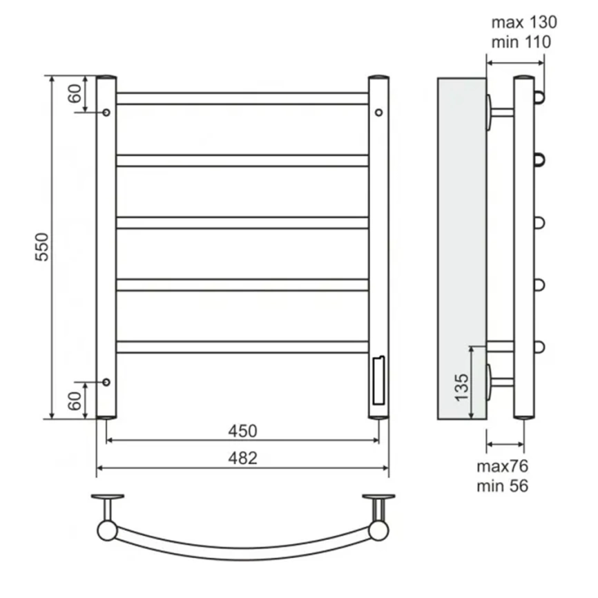 Полотенцесушитель электрический Beste Original П5 450x550, хром - схема