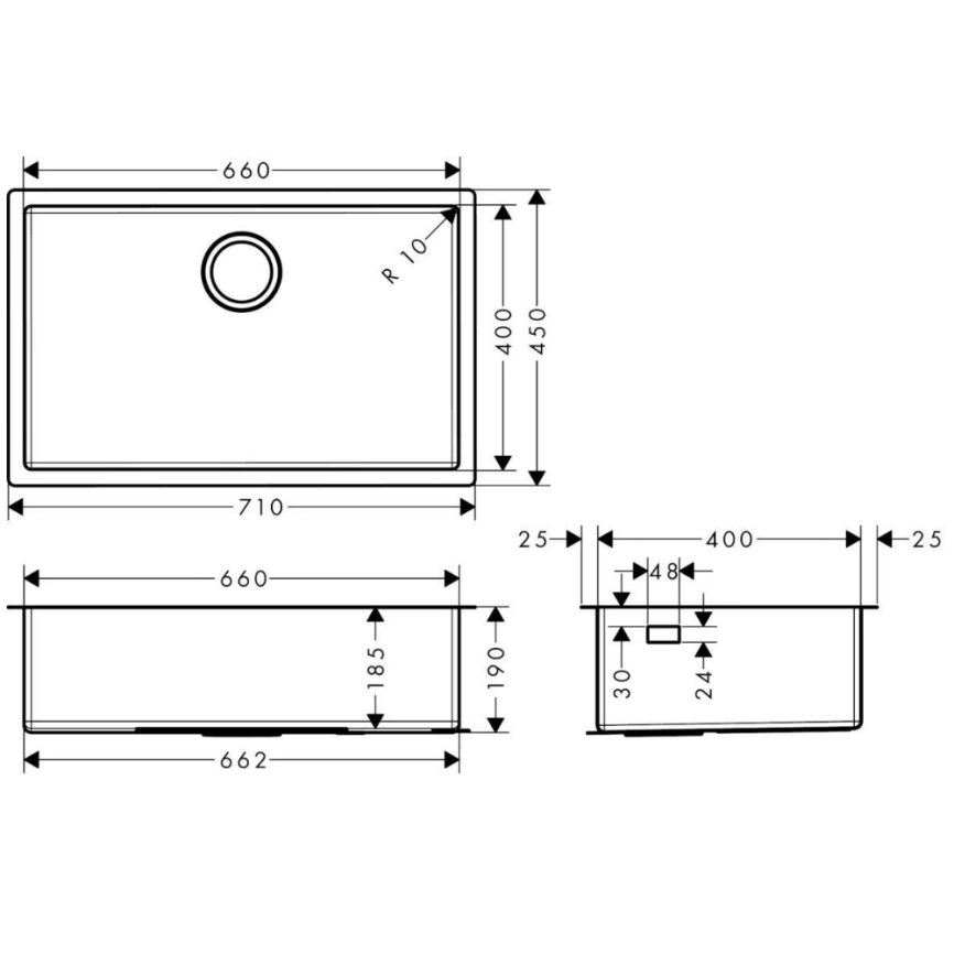 Мойка кухонная из нержавеющей стали Hansgrohe S719-U660, 43428800 - схема