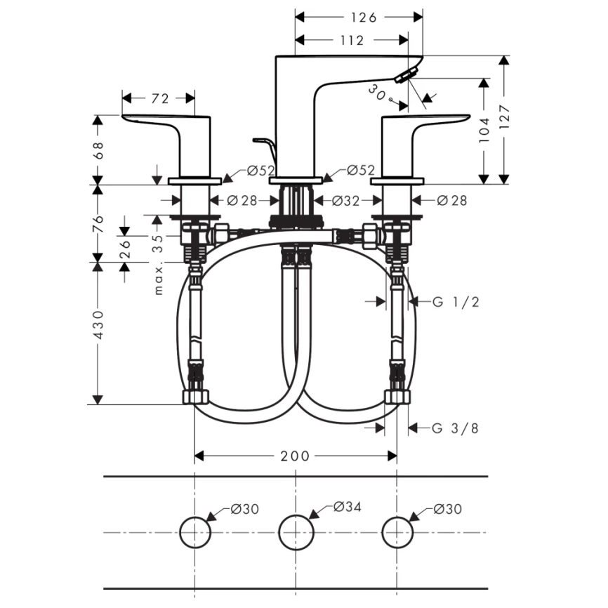 Смеситель для раковины Hansgrohe Talis E 71733140, бронза - схема