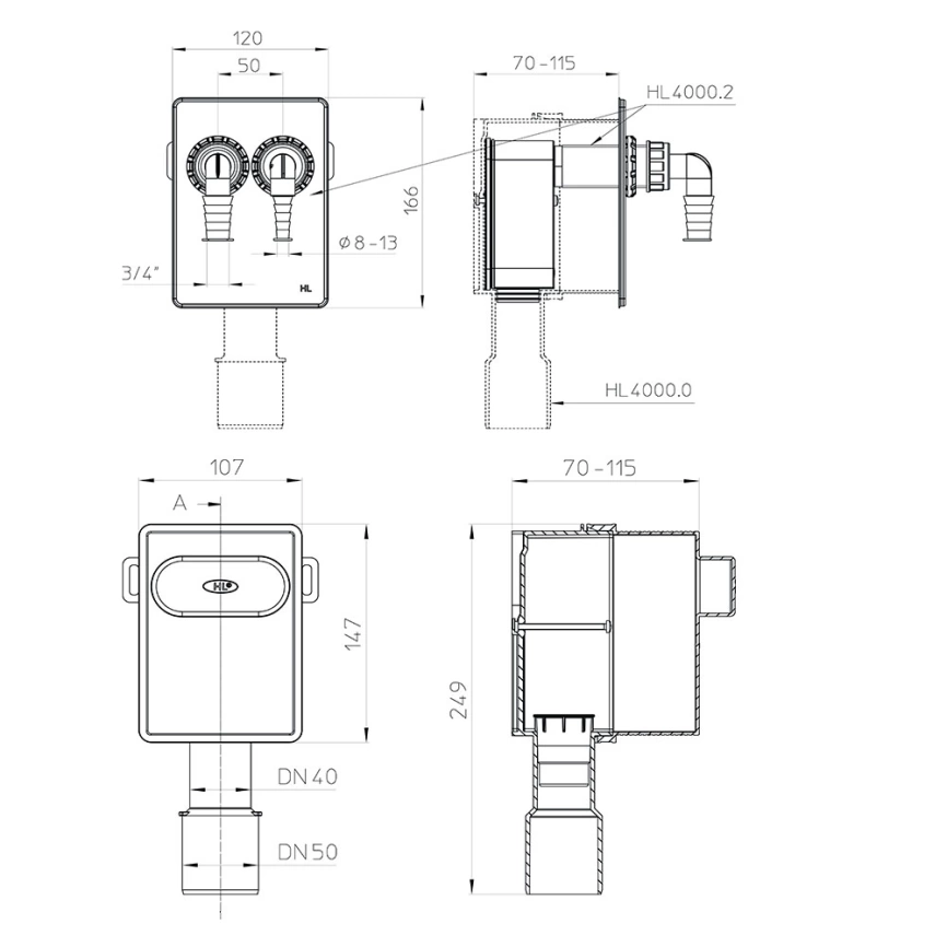 Сифон для стиральной машины двойной HL K4000.2 - схема