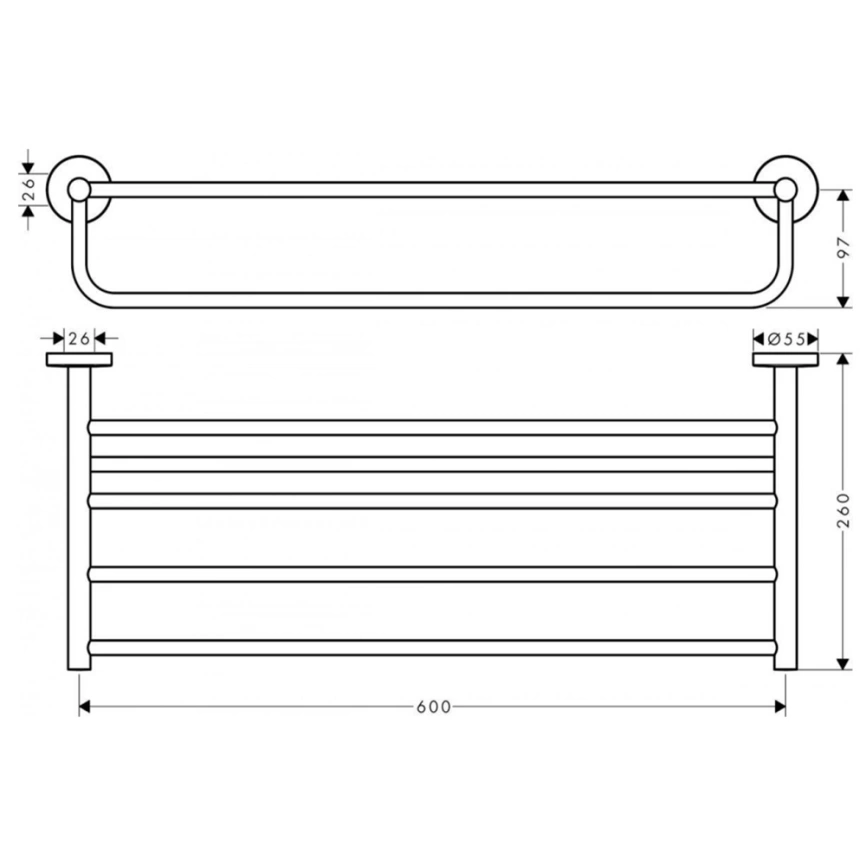 Полка угловая для ванной Hansgrohe Logis Universal 41720000 с полотенцедержателем, хром - схема