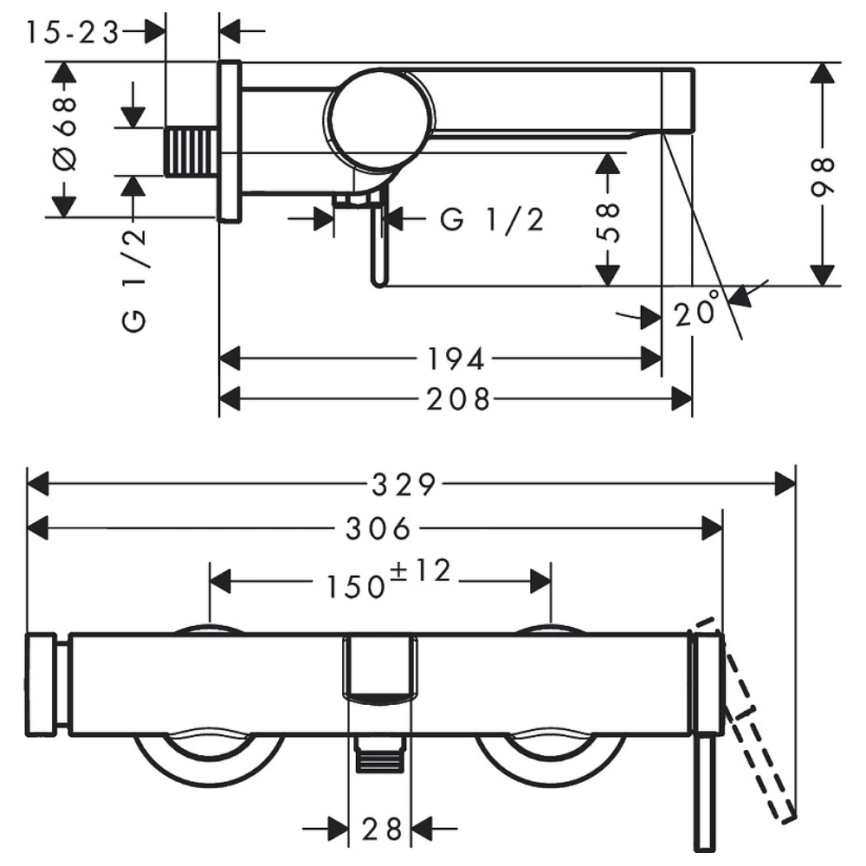 Смеситель для ванны Hansgrohe Finoris 76420700, белый - схема