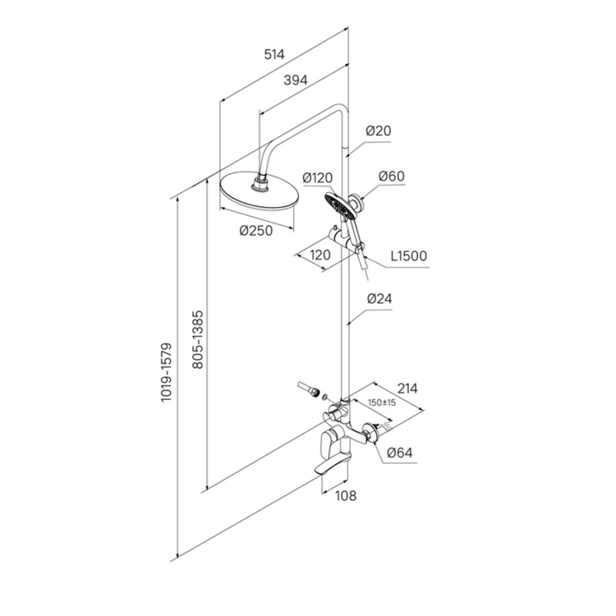 Душевая стойка Milardo Rora RORGM4FM06 графит - схема