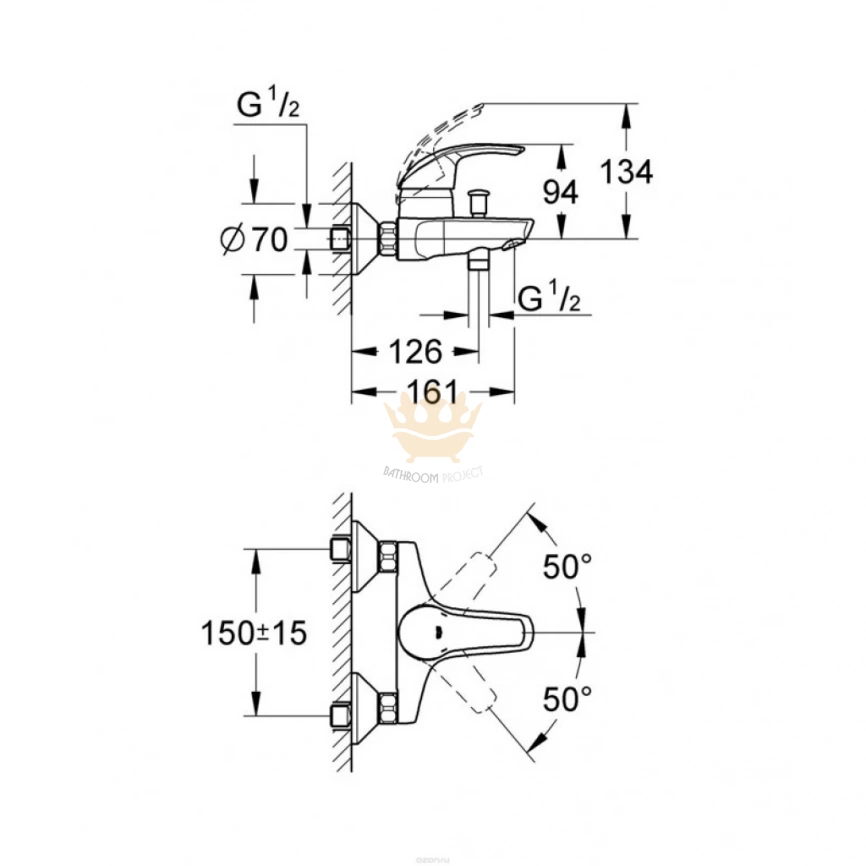 Смеситель для ванны Grohe Eurosmart 33300001 - схема