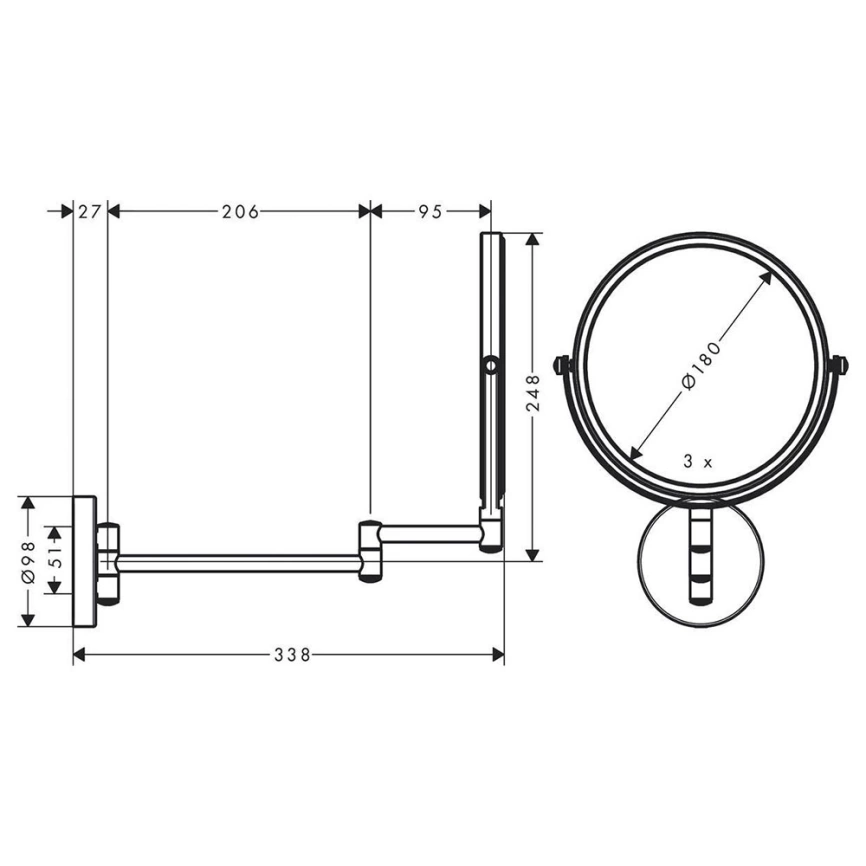 Косметическое зеркало Hansgrohe Logis Universal 73561000, хром - схема