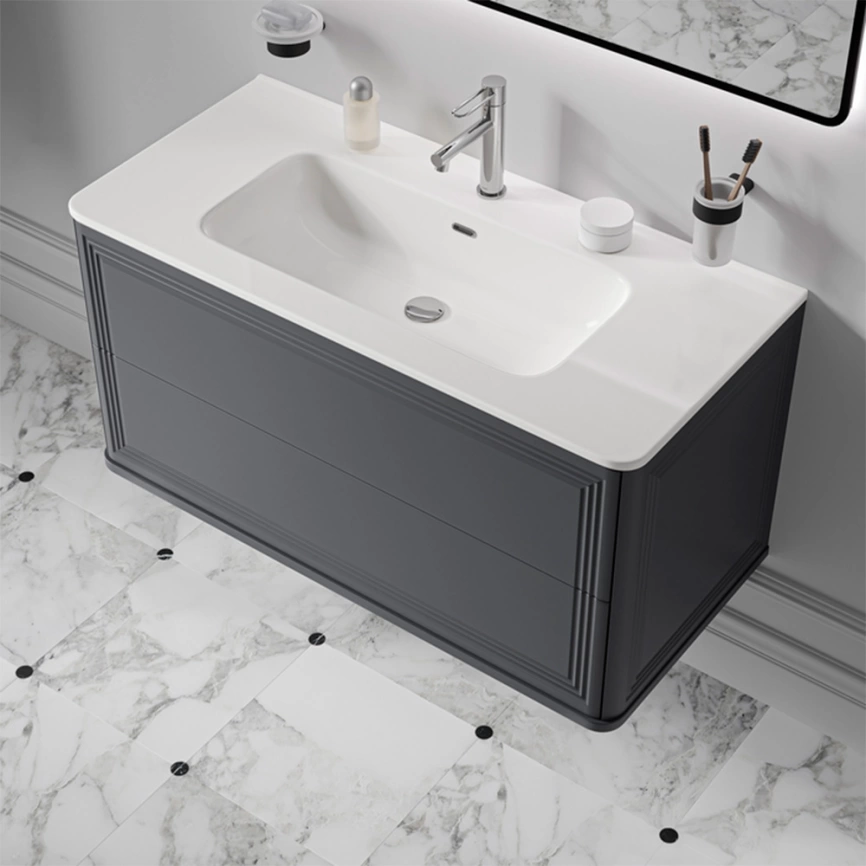 Тумба с раковиной подвесная Iddis Oxford Neo 100 OXN10D0i95K серая темная - фото 1