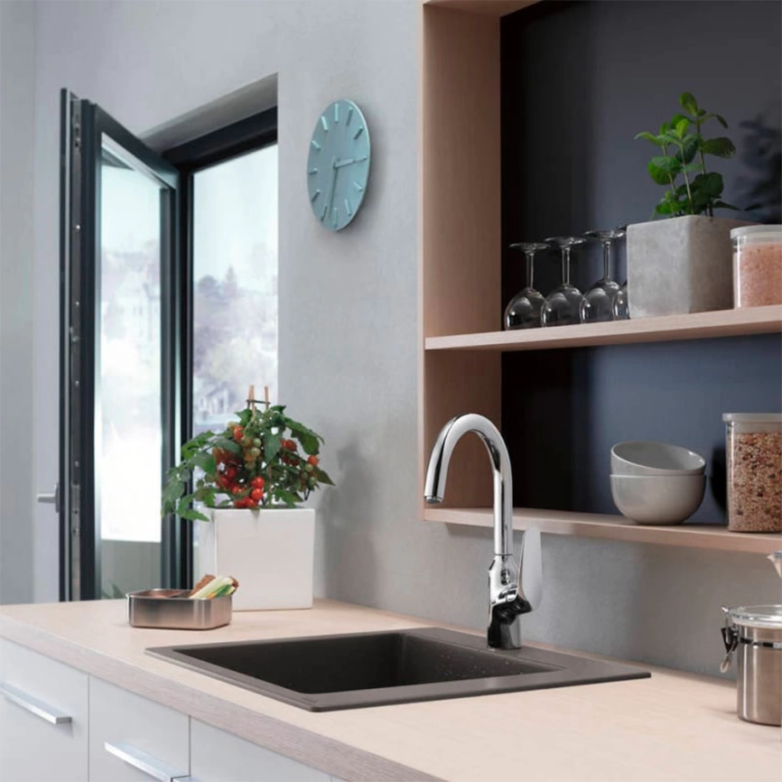 Мойка кухонная из искусственного камня Hansgrohe S510-F450, 43312290 серый графит - фото 1