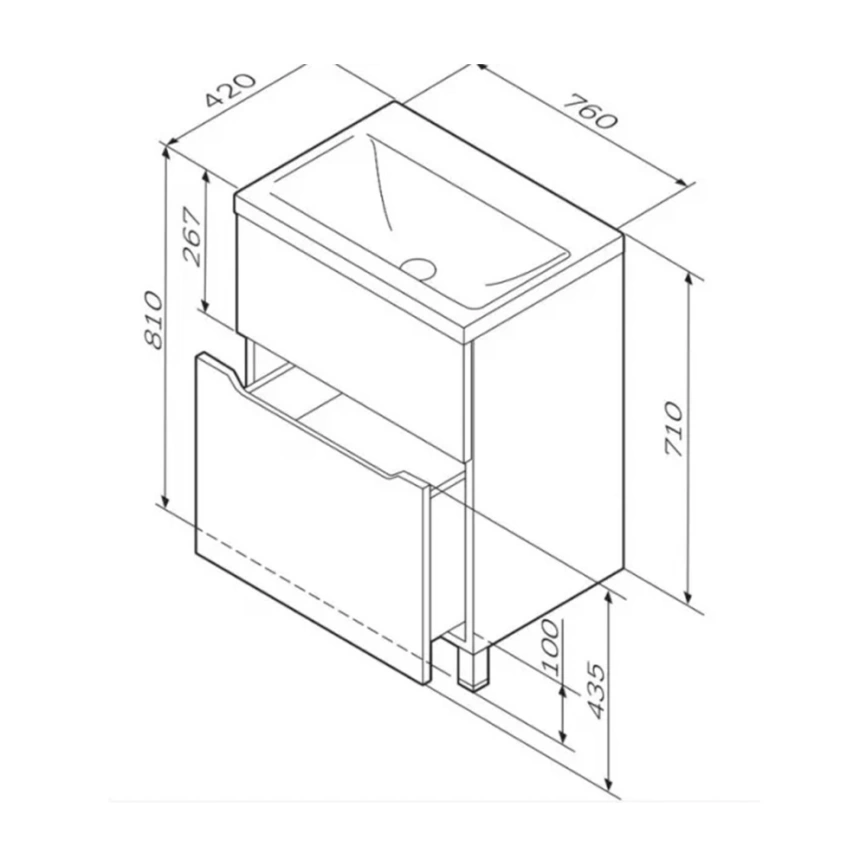 Тумба без раковины напольная АМ.РМ Hit 75, белый глянцевый - схема
