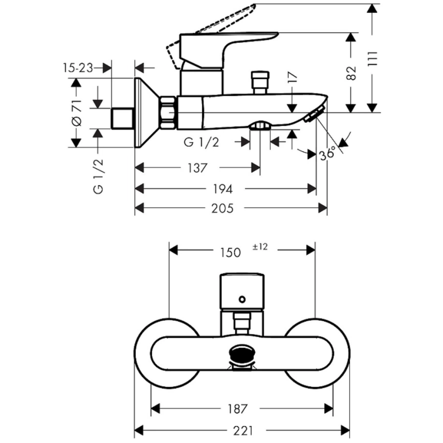 Смеситель для ванны Hansgrohe Talis E 71740140, бронза - схема