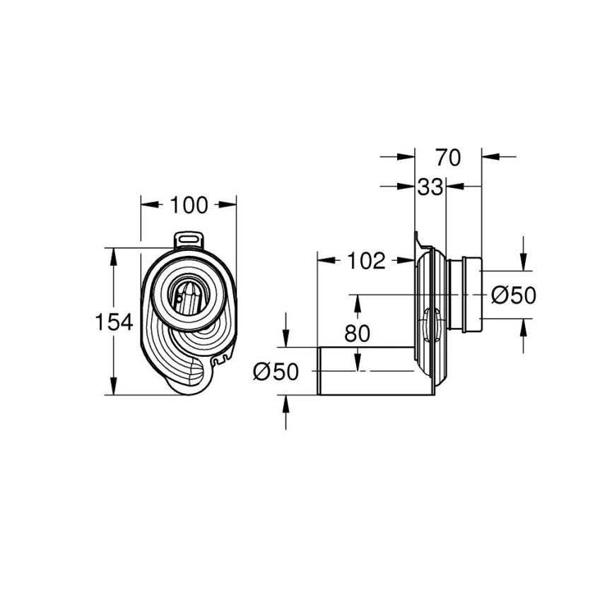 Сифон для писсуара Grohe Bau Ceramic 39732000 горизонтальный - схема