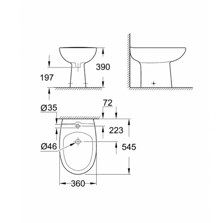 Биде напольное Grohe Bau Ceramic 39432000 - схема