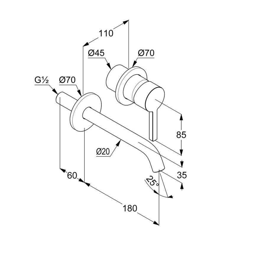 Смеситель для раковины Kludi Nova Fonte Pura 202440515, настенный хром - схема