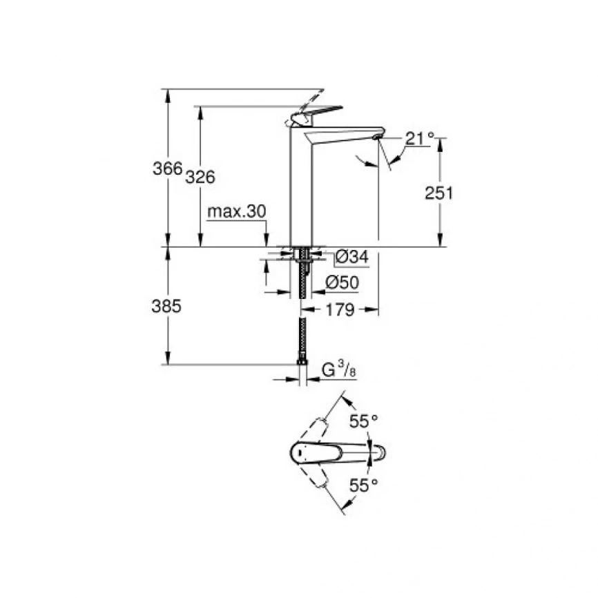 Смеситель для раковины Grohe Eurodisc Cosmopolitan 23432000, хром - схема