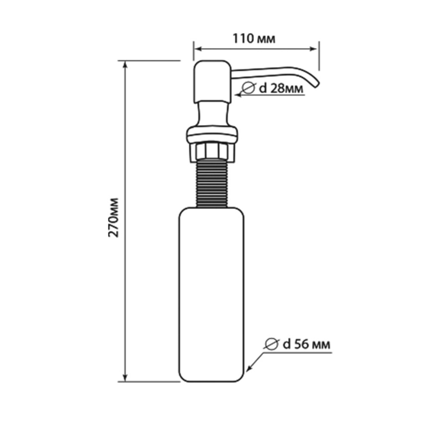 Врезной дозатор жидкого мыла для кухонной мойки GM350S, сатин - схема