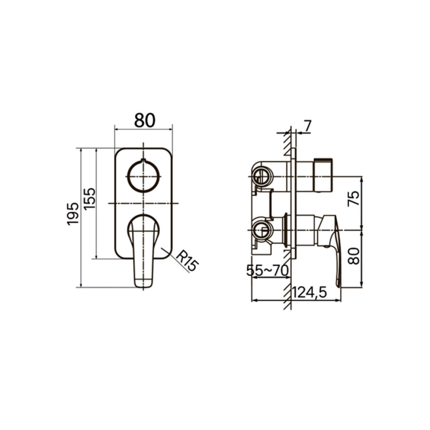 Смеситель для ванны Iddis Ray RAYSB00i68 встраиваемый, хром - схема