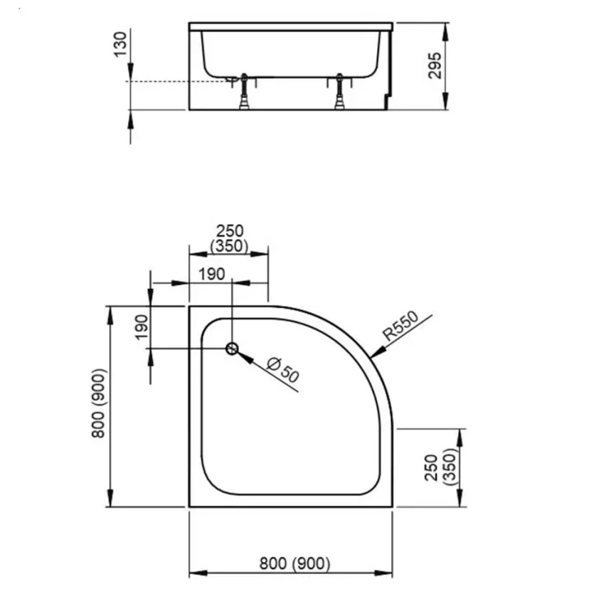Душевой поддон 90x90 Radaway Samos A 4S99300-03 белый - схема