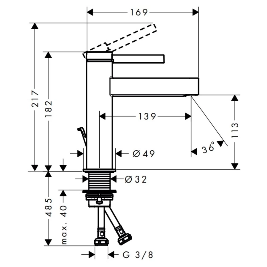 Смеситель для раковины Hansgrohe Finoris 76020670, черный - схема