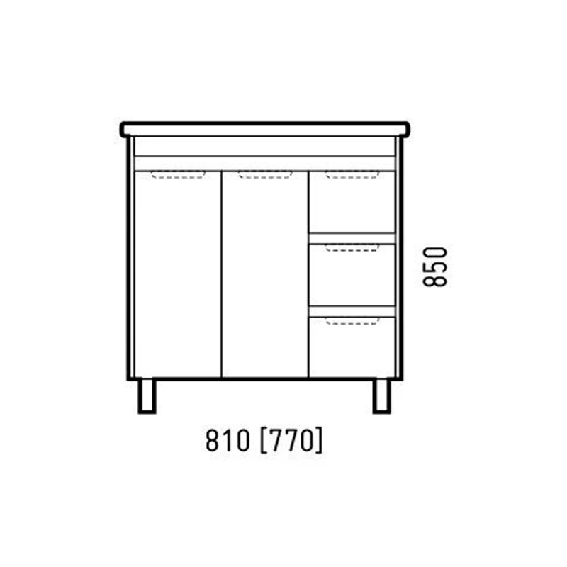 Тумба с раковиной напольная Cetus Остин 80 Z3 пайн, с тремя выдвижными ящиками - схема