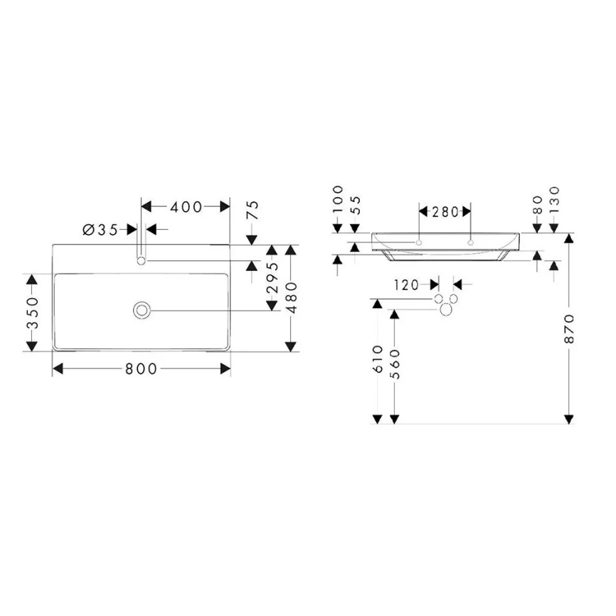 Раковина Hansgrohe Xelu Q 60318450 накладная, белая -  схема