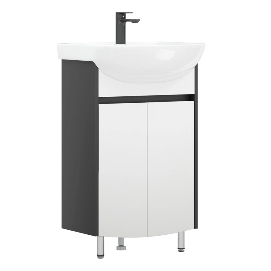 Тумба с раковиной напольная Cetus Элара 55 белая/черная - фото 1