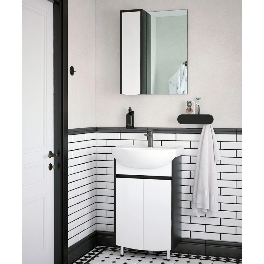 Тумба с раковиной напольная Cetus Элара 55 белая/черная - фото 3