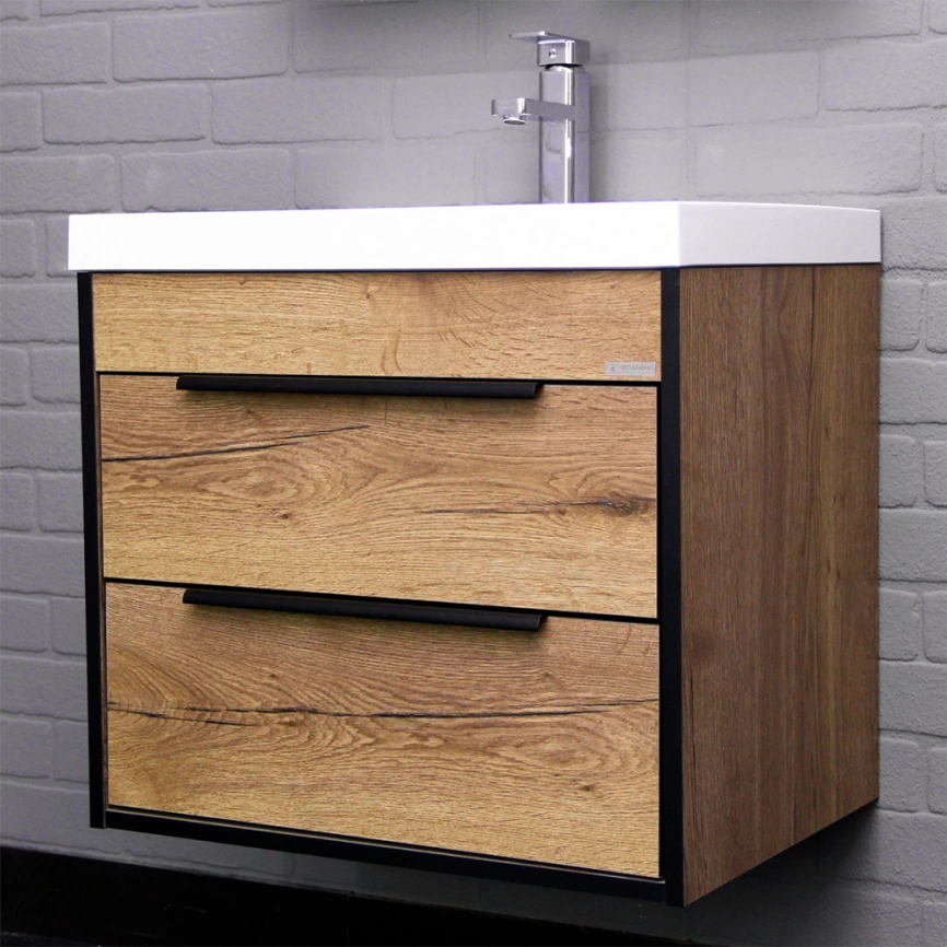 Тумба с раковиной подвесная Домино Alfa B2 60 дуб галифакс табак - фото 4