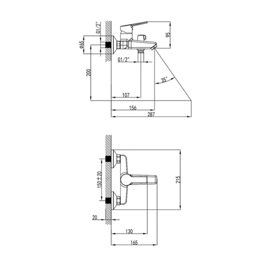 Смеситель для ванны Milardo Stripe STRSB02M02 с коротким изливом - схема