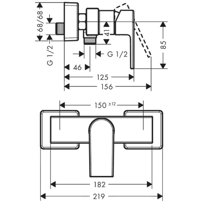 Смеситель для душа Hansgrohe Vernis Shape 71650670, черный - схема