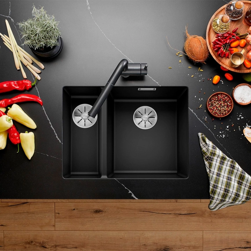 Мойка кухонная Blanco Subline 340/160-U RH 525986 черная - фото 1