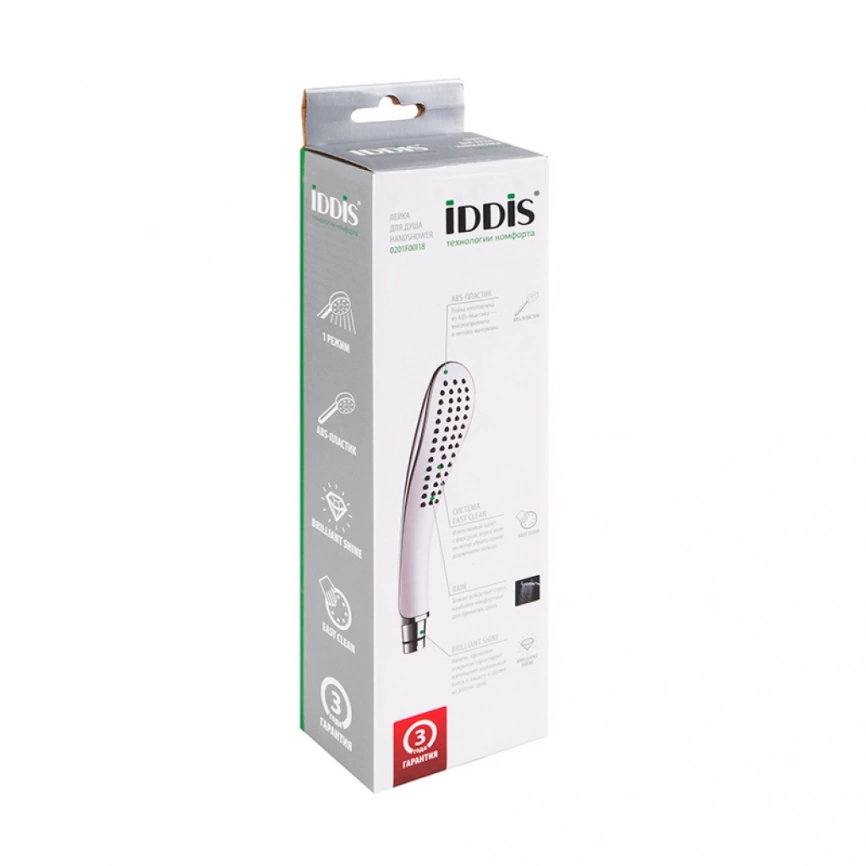 Душевая лейка Iddis 0201F00I18, 1 режим, хром/белый - фото 3