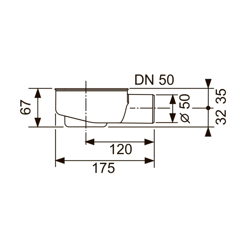 Сифон для душевого лотка Tece drainline 650000 заниженный горизонтальный DN 50, боковой слив - схема