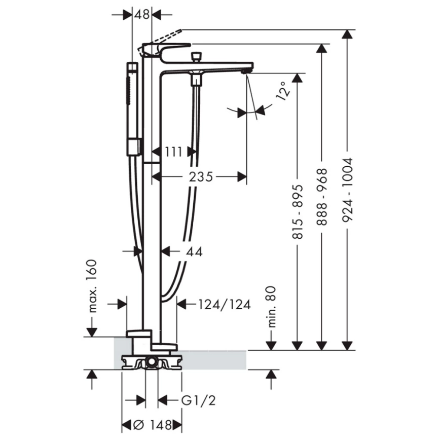 Смеситель для ванны HansgroheMetropol 32532000 напольный, хром - схема