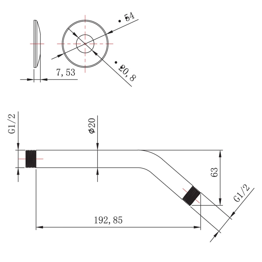 Кронштейн для верхнего душа Lemark LM8031C, хром - схема