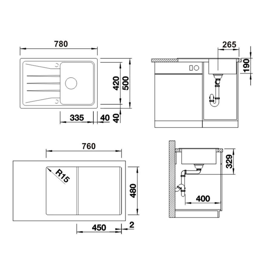 Мойка кухонная Blanco Sona 45 S 519665 белый - схема